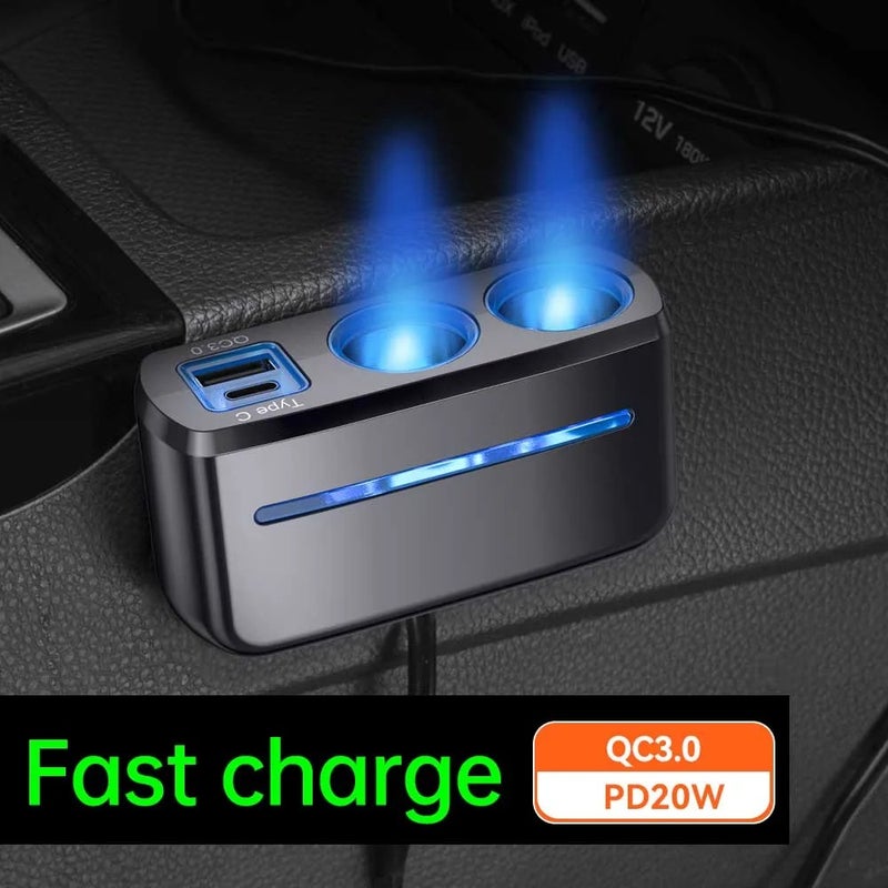 Bluejw 12V Voltmeter Car Charger, Dual USB Quick Charge Kit [PD 20W Type C & 15W QC3.0], Cigarette Lighter Socket Adapter, 12-24V Automobile Chargers - Image 3